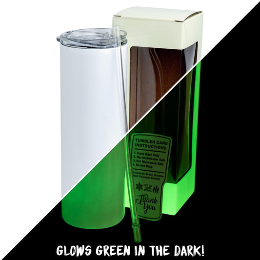 glow in the dark sublimation tumbler, 20oz skinny