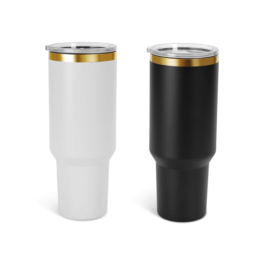 white and black gold-plated tumblers