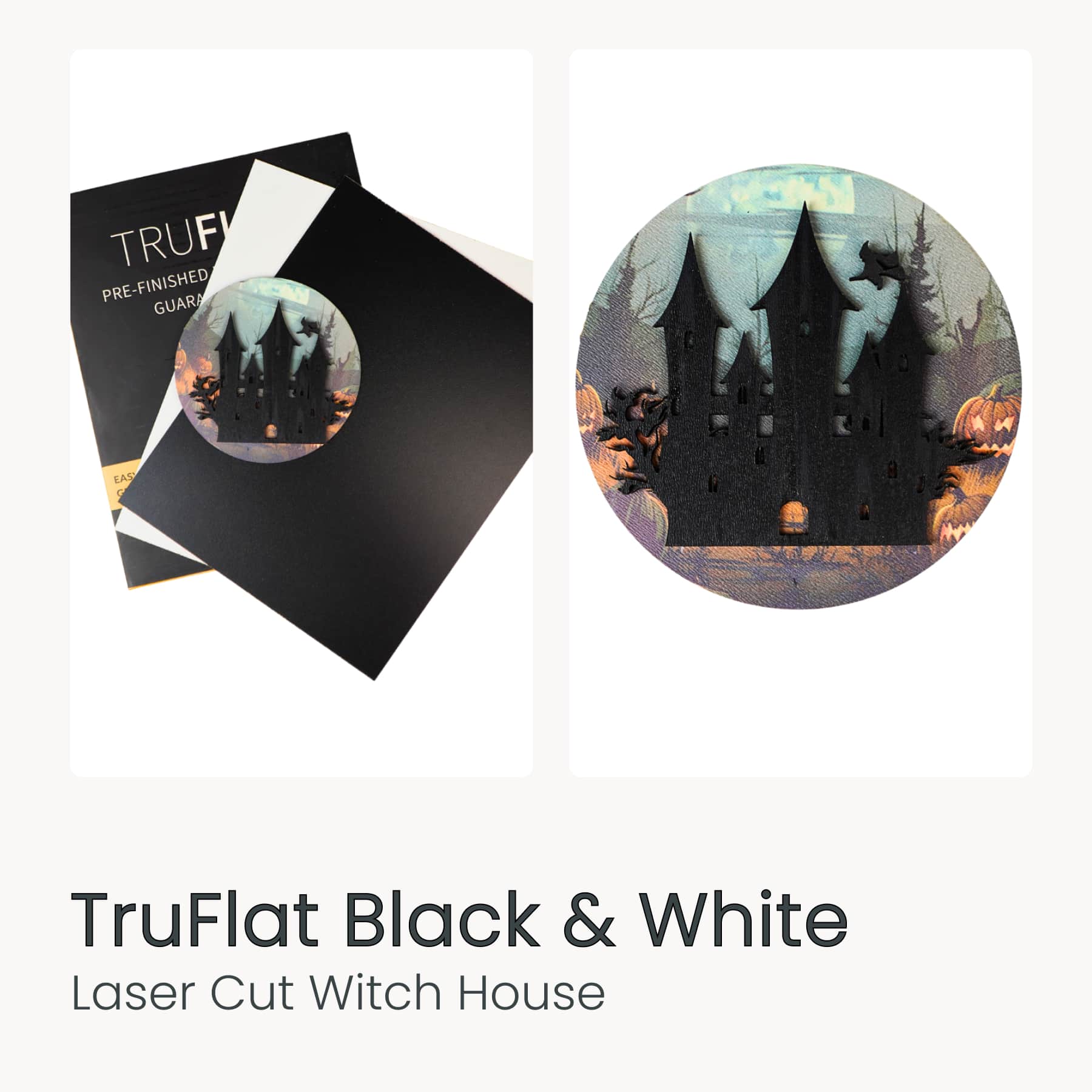 laser cut halloween decor made with truflat and sublimation